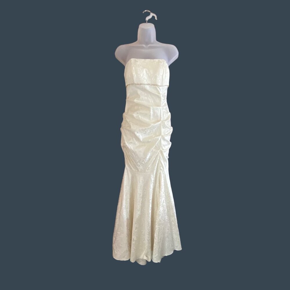 VTG‎ Y2K Blondie Nites Stacy Sklar Dress 5 Ivory Strapless Mermaid Formal Prom